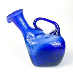 Cobalt Blown Glass Cubic Pitcher Cruet